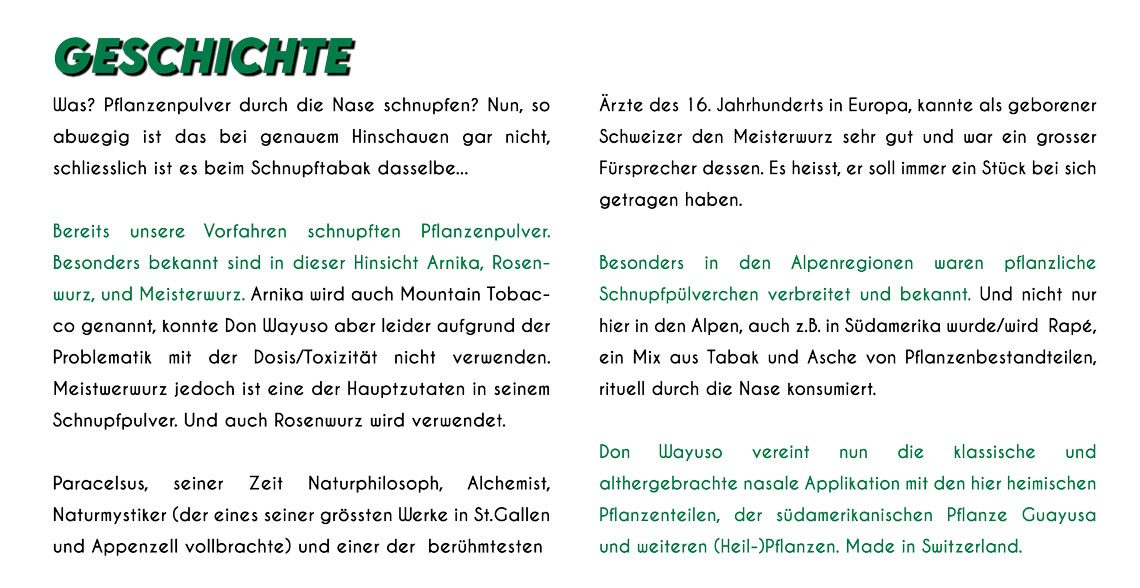 Schnupfpulver Einzelseiten Geschichte - Don Wayuso - POWER OF NATURE
