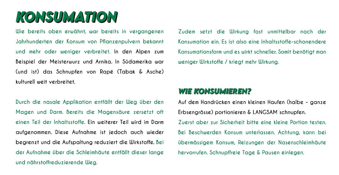 Schnupfpulver Einzelseiten Konsumation - Don Wayuso - POWER OF NATURE