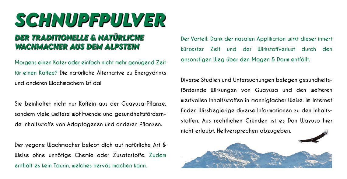 Schnupfpulver Einzelseiten Schnupfpulver - Don Wayuso - POWER OF NATURE
